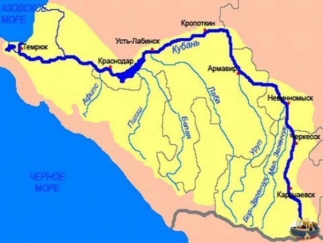 Река Кубань на карте